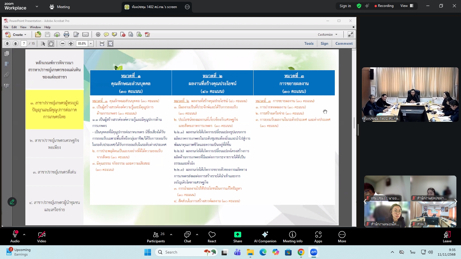 title - ผู้ตรวจราชการ ส.ป.ก. ร่วมประชุมคณะทำงานสรรหาปราชญ์เกษตรของแผ่นดินระดับเขต ประจำปี 2569 เขตตรวจราชการที่ 11 ผ่านระบบประชุมทางไกลออนไลน์ โดย Application Zoom Meeting